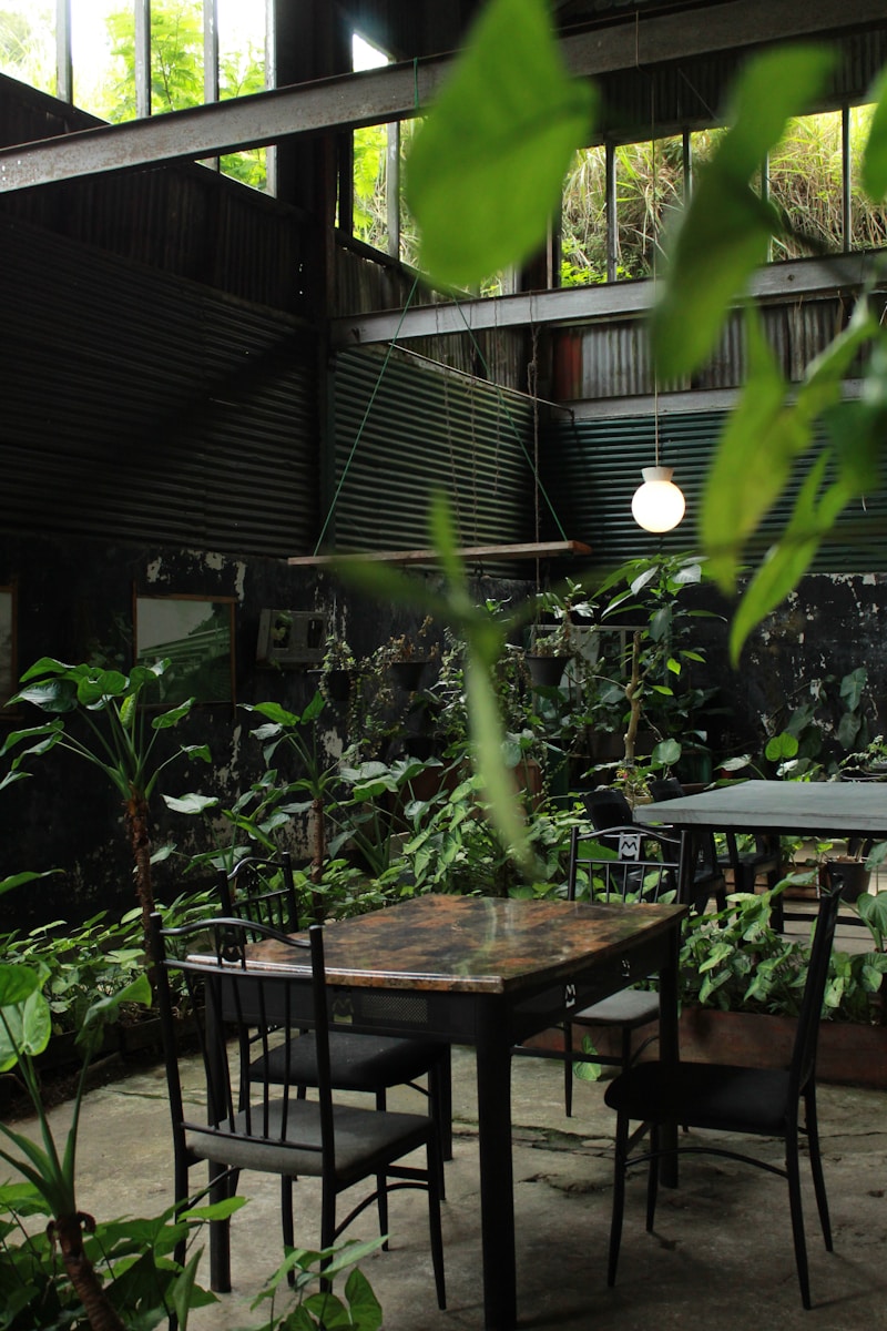 A room filled with lots of plants and tables